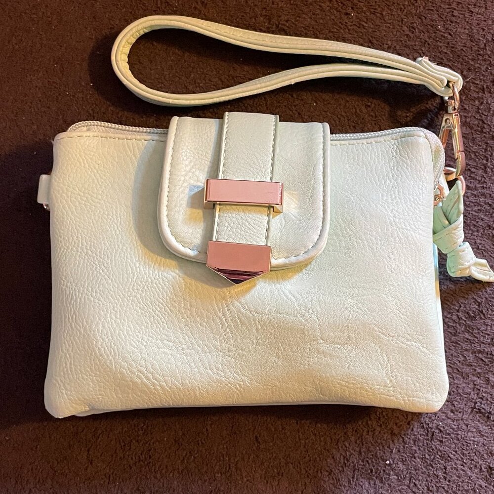 Charming Charlie Mint Green Clutch Wristlet Purse Crossbody Bag Striped Black